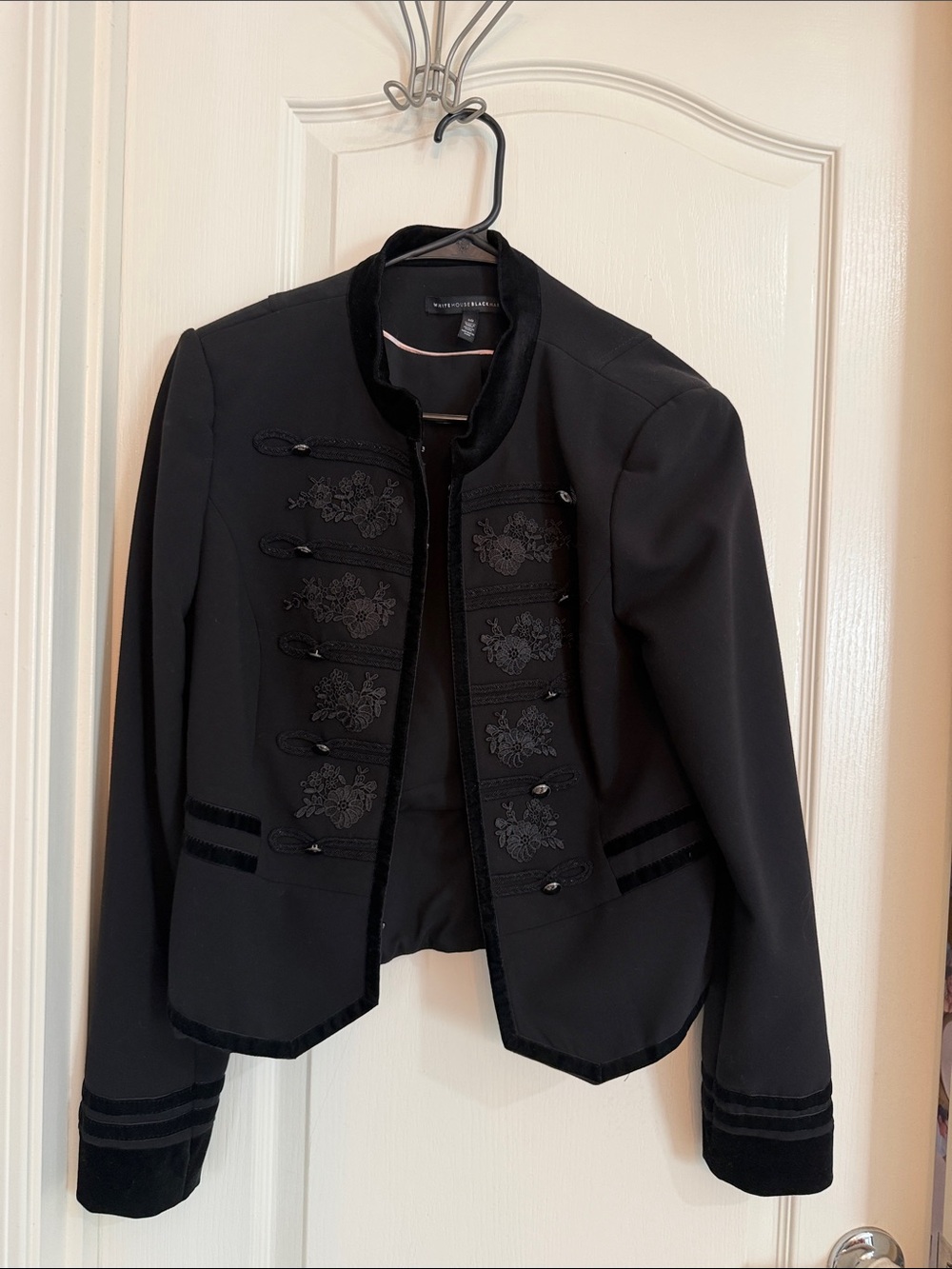 White House Black Market Black Embroidered Military-Style Blazer